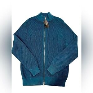 Alfani Ribbed Knit Mock Dual Zip Kale‎ Green Sweater Size M Modern Academia NWT